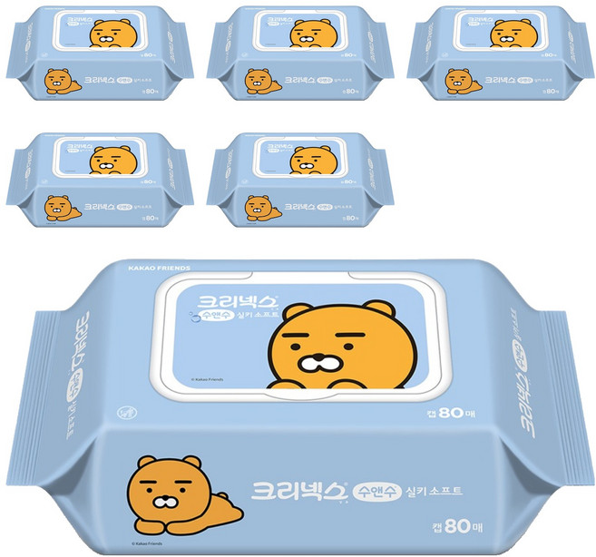 크리넥스 수앤수 카카오 라이언 물티슈 캡형, 6개