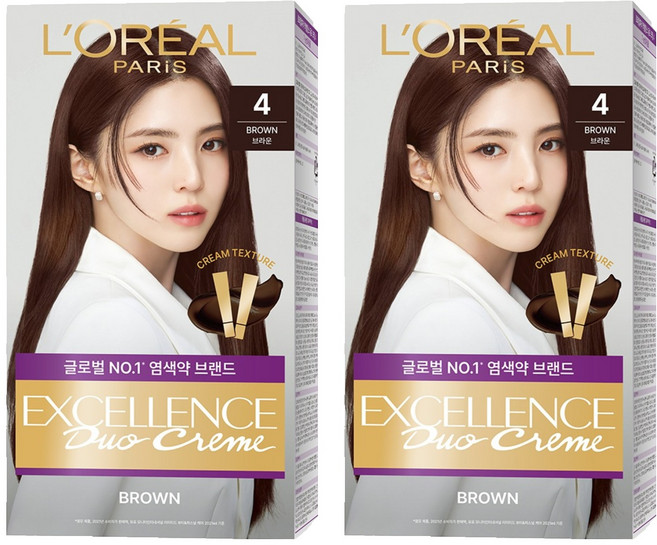 로레알파리 엑셀랑스 듀오크림 염모제, 4호 브라운, 2개