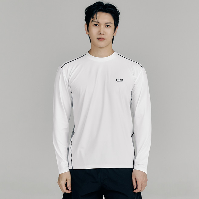 튜브트리 남성용 루즈핏 스티치 롱슬리브 래쉬가드 상의 A9203, 화이트