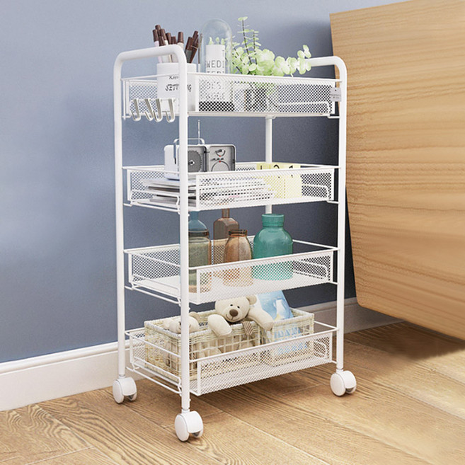 마켓플랜 메쉬 철제 트롤리, 화이트, 4단