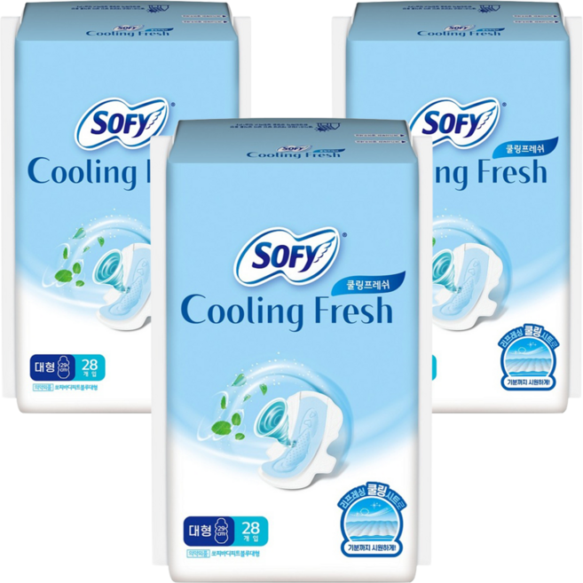 쏘피 쿨링 프레쉬 생리대 날개형, 대형, 28개입, 3개