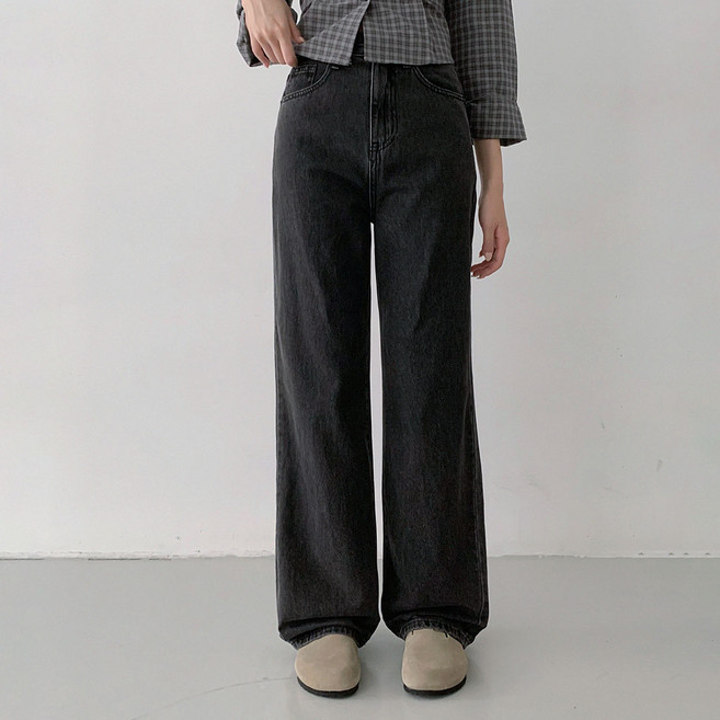 플랜데이 여성용 롱/미디움/숏 기장 고니 세미와이드 데님팬츠
