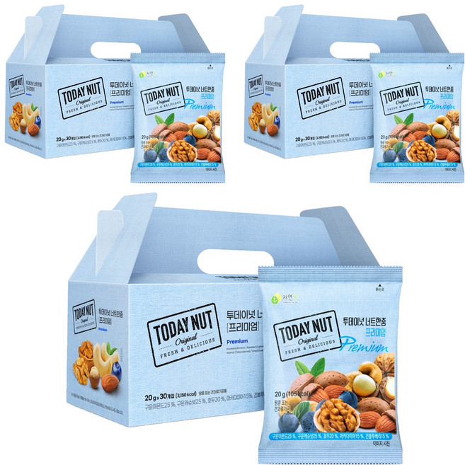 투데이넛 너트한줌 프리미엄 견과 선물세트 30개입 600g, 3세트
