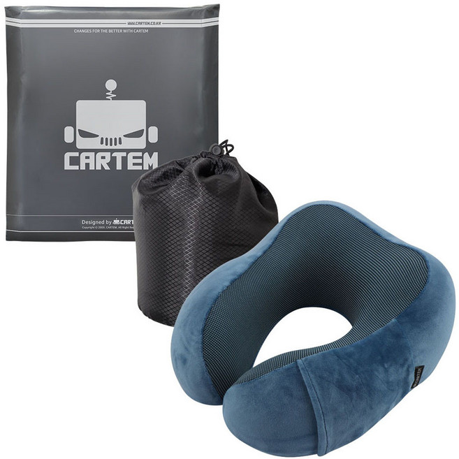 카템 떠나요 메모리폼 목쿠션 + 파우치, 블루, 1세트