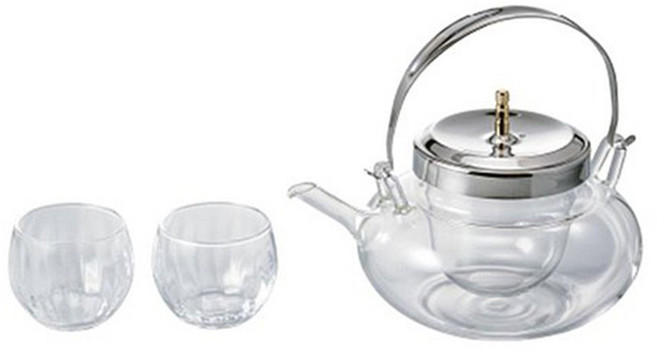 HARIO 好璃奧 地爐利精緻丸型冷酒器壺杯組, 透明 + 銀色, 1組