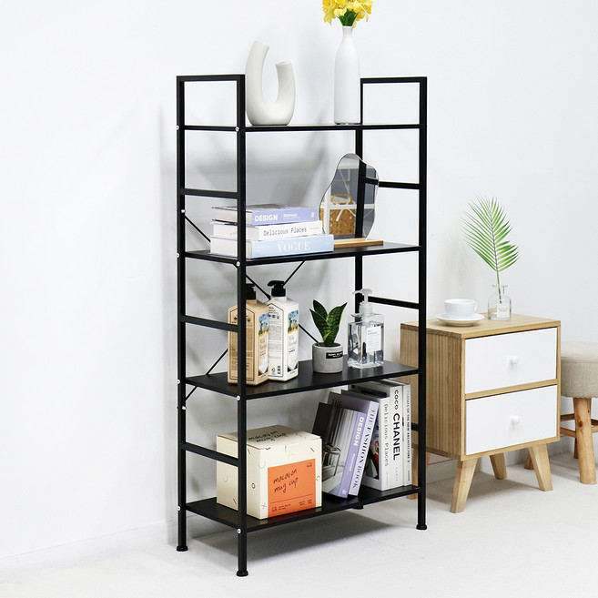 팬물산 이지랙 책장선반, 블랙, 4단