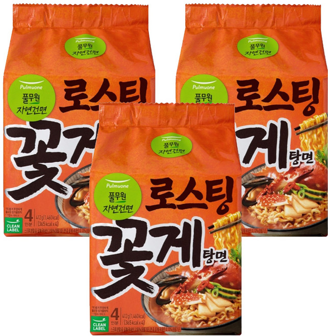 풀무원자연건면 로스팅 꽃게탕면 103g, 12개