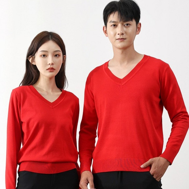 턴키 남여공용 기본 브이넥 스판 니트 티셔츠 FT-081