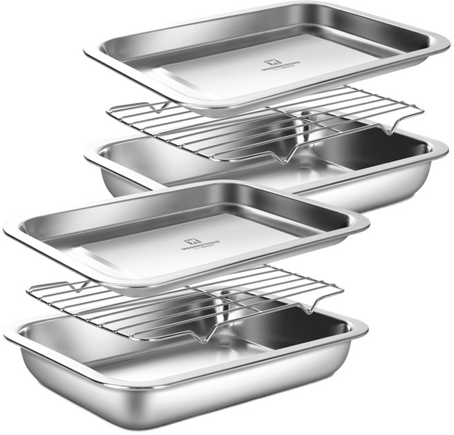 바겐슈타이거 연마제 없는 스텐 사각 트레이 세트, 밧드 + 랙 + 트레이, 2세트