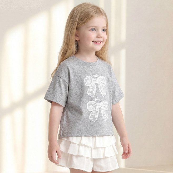 hejmini 雙層蕾絲蝴蝶結短袖T恤