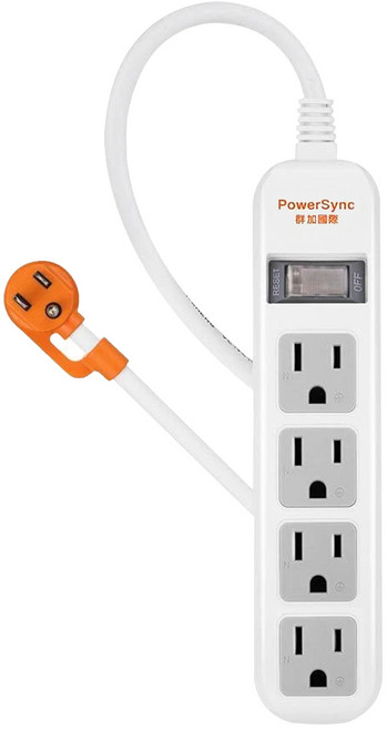 PowerSync 群加 直立式1開4插防雷擊抗搖擺延長線 TS4ZW009, 1條, 白色, 90cm