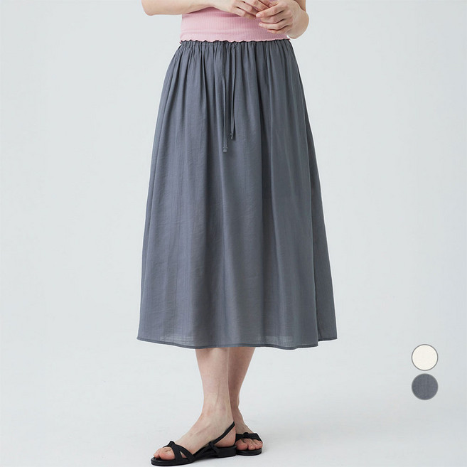 ELLE PARIS 여성용 사르륵 크링클 풀밴딩 A라인 롱 스커트