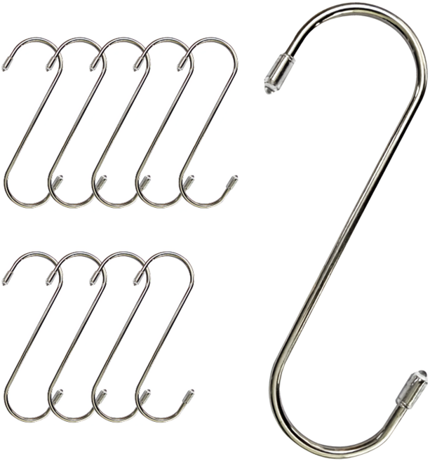 리빙홈디테일 스테인레스 S자 고리 캡형 14cm, 실버, 10개