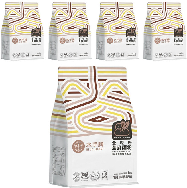 聯華製粉 BLUE JACKET 水手牌 全粒粉全麥麵粉, 1kg, 5包