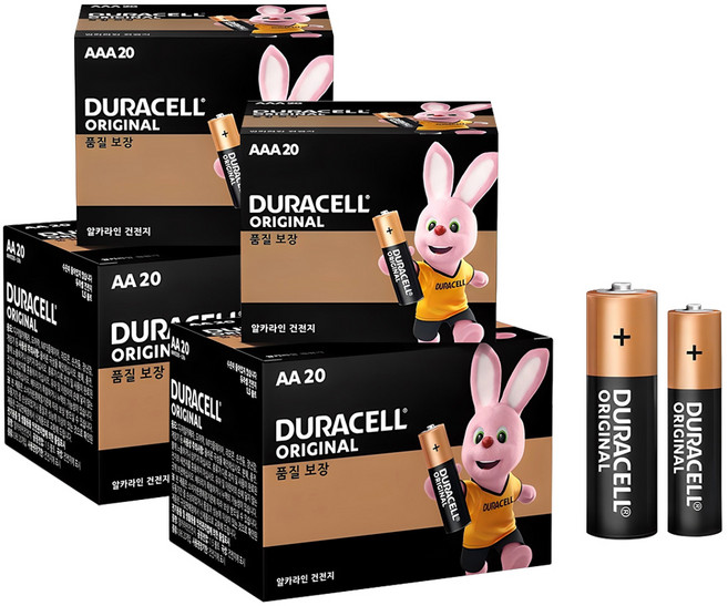 듀라셀 오리지널 알카라인 AA 건전지 20p + AAA 건전지 20p, 40개입, 2세트