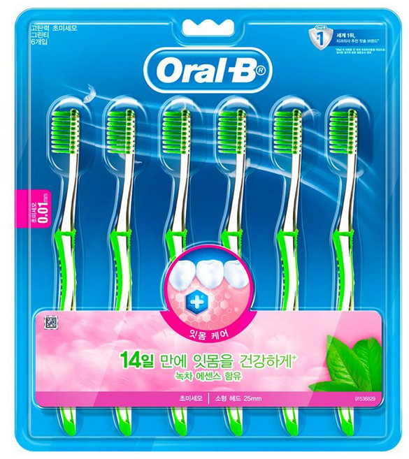오랄비 고탄력 초미세모 그린티 칫솔, 6개입, 1개