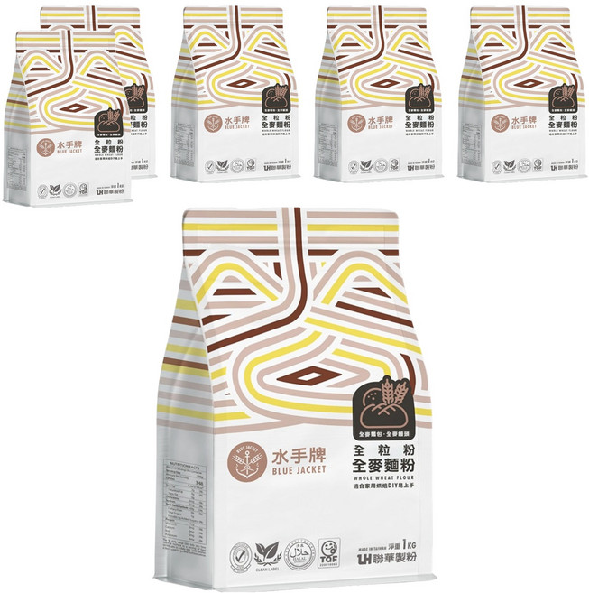 聯華製粉 BLUE JACKET 水手牌 全粒粉全麥麵粉, 1kg, 6包