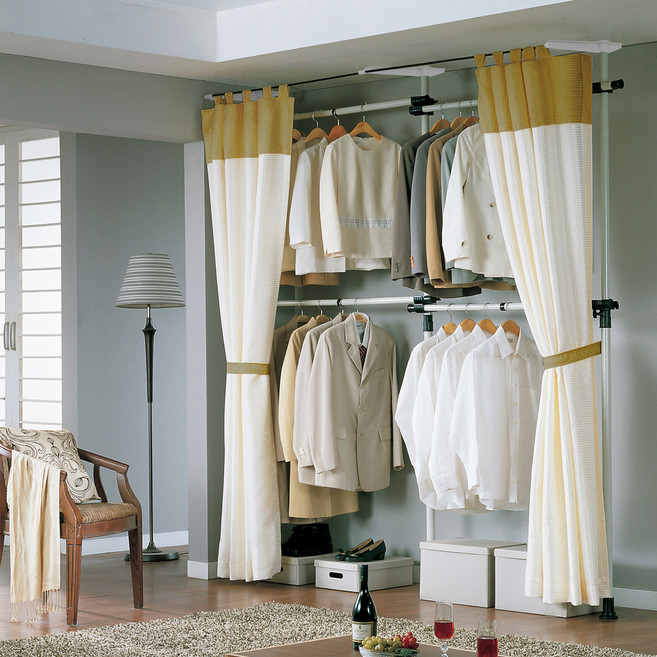 가화홈시스 4단 옷걸이 더블커튼 행거, 아이보리 + 검정