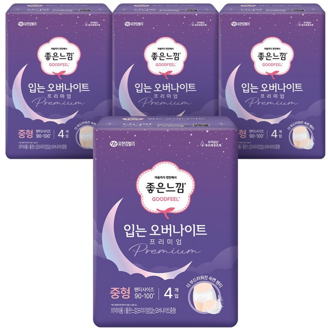 좋은느낌 프리미엄 입는 오버나이트, 중형, 4개입, 4개