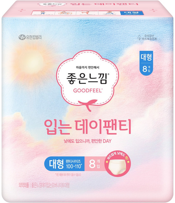 좋은느낌 입는 데이팬티 생리대, 대형, 8개입, 1개