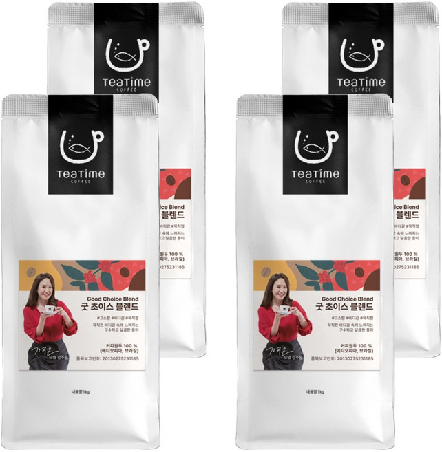 티타임커피 굿초이스 블렌드 원두커피, 1kg, 4개, 홀빈(분쇄안함)