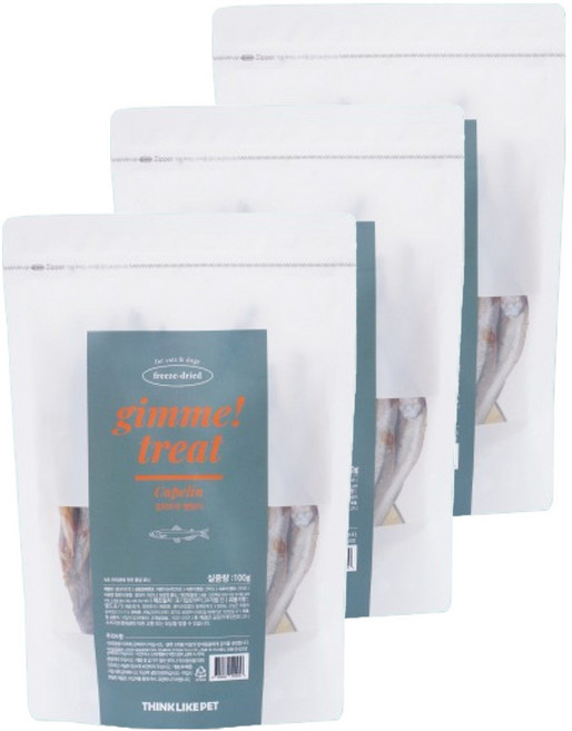 씽크라이크펫 반려동물 김미트릿 국내산 동결건조간식, 열빙어, 100g, 3개