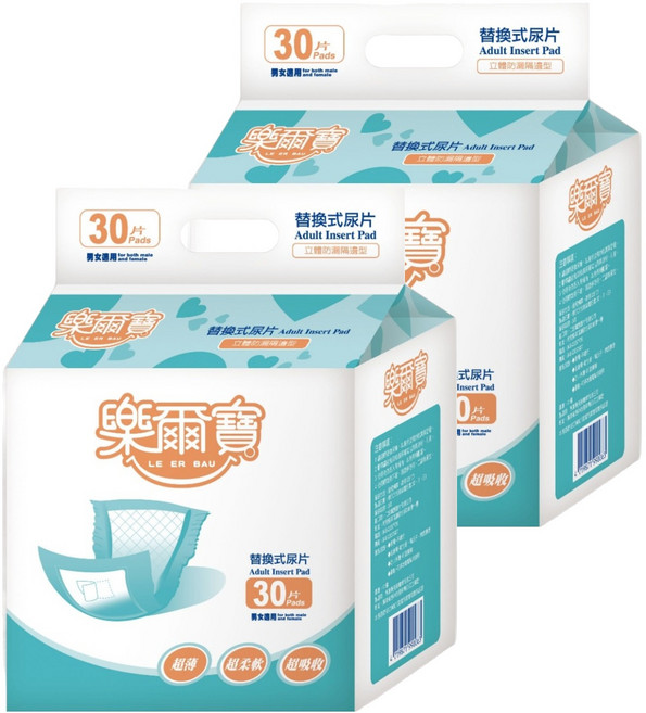 樂爾寶 替換式尿片 立體防漏隔邊型, 22 x 52cm, 30片, 2包