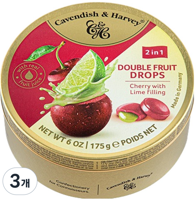 캐빈디쉬앤하비 더블프룻 체리맛캔디 라임맛필링, 175g, 3개