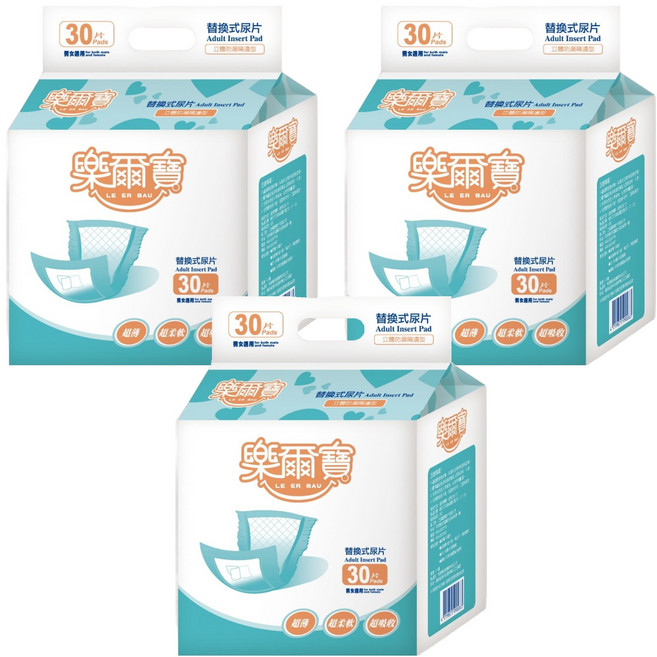 樂爾寶 替換式尿片 立體防漏隔邊型, 22 x 52cm, 30片, 3包