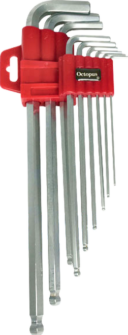 Octopus 章魚牌 特長霧球型 六角扳手 9件組 S2耐衝擊合金工具鋼 硬度58度±2, 1組