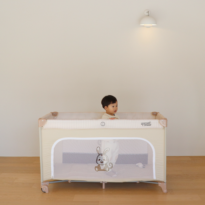 몽키버니 유아용 스윗 드림 5초컷 휴대용 접이식 침대 풀세트, 베이지