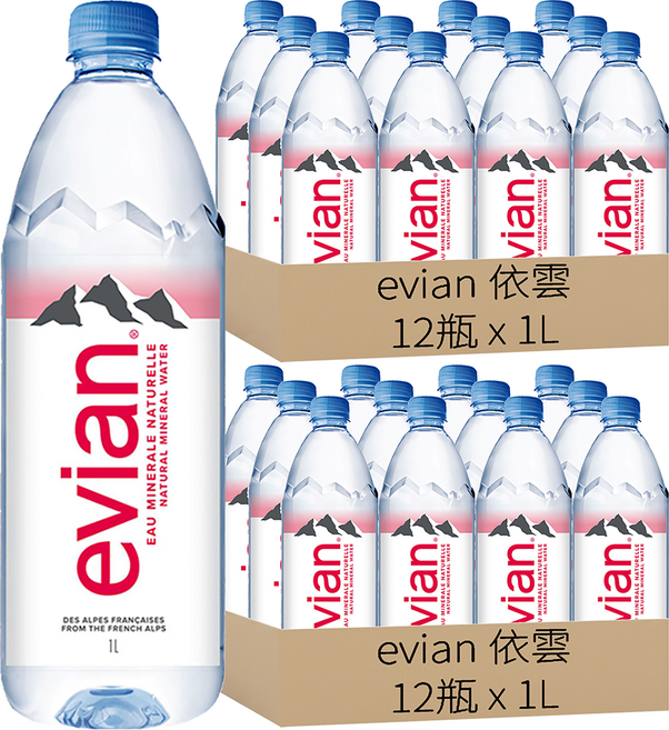 evian 依雲 台灣公司貨 天然礦泉水, 1L, 24瓶