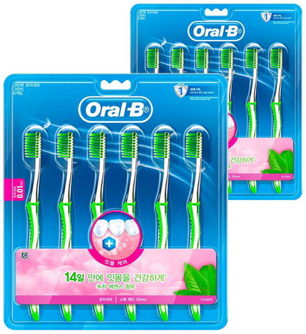 오랄비 고탄력 초미세모 그린티 칫솔, 6개입, 2개