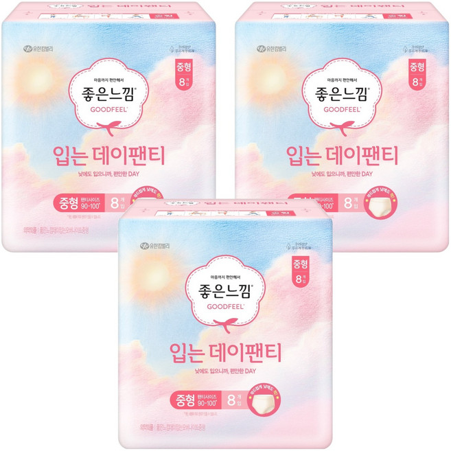좋은느낌 입는 데이팬티 생리대, 중형, 8개입, 3개