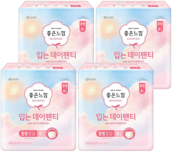 좋은느낌 입는 데이팬티 생리대, 중형, 8개입, 4개