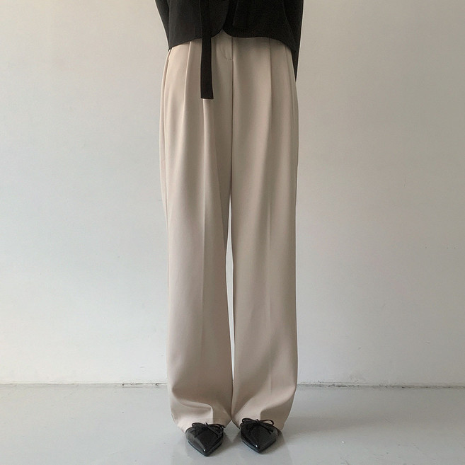 플랜데이 여성용 찰랑 하이웨스트 투핀턱 와이드 슬랙스 팬츠(숏/미디움/롱)