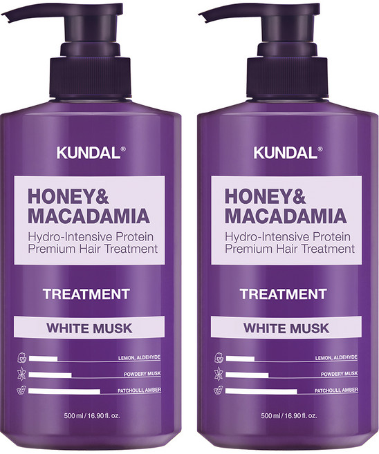 쿤달 허니 앤 마카다미아 헤어 트리트먼트 화이트머스크향, 500ml, 2개