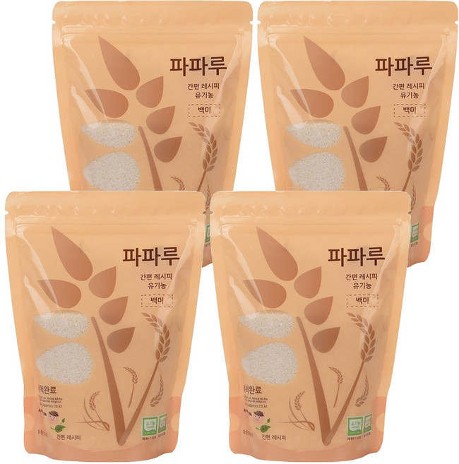 파파루 간편레시피 유기농 쌀가루 백미 중간입자 이유식 중기, 400g, 4개
