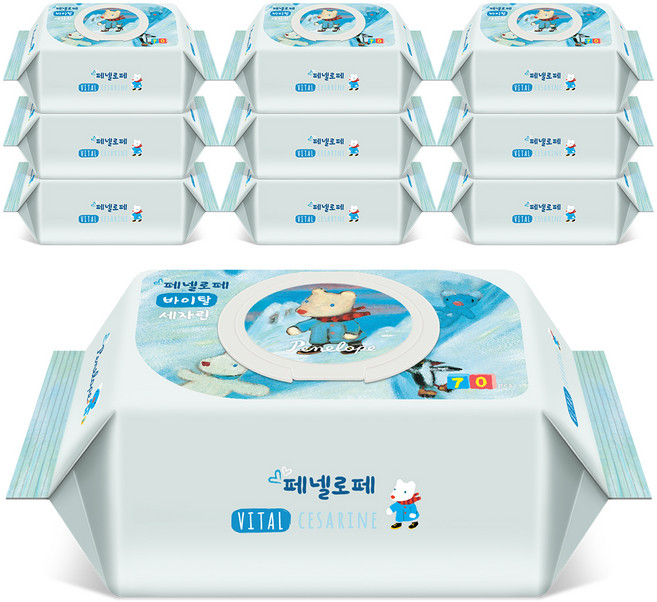 페넬로페 바이탈 플러스 세자린 아기물티슈 캡형, 75g, 70개입, 10개