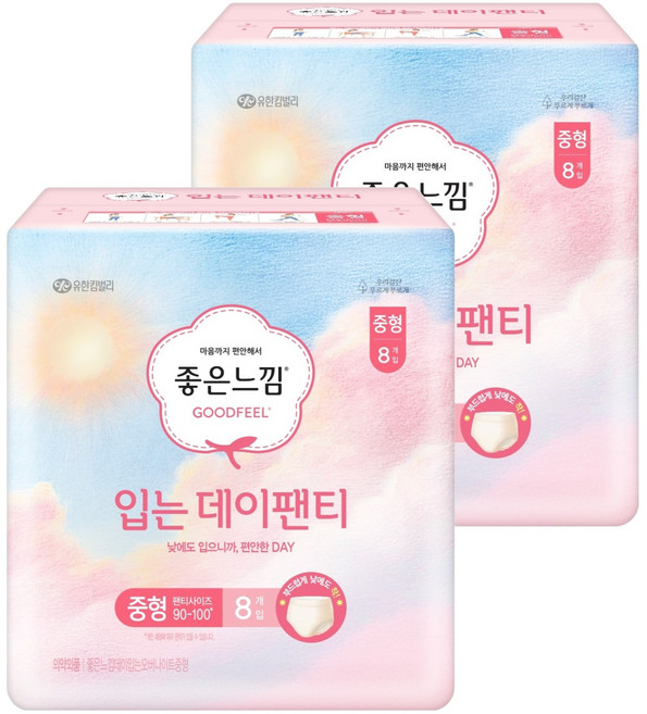좋은느낌 입는 데이팬티 생리대, 중형, 8개입, 2개