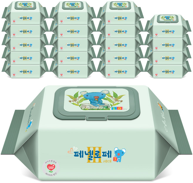 페넬로페 3세대 손과 입티슈 아기물티슈 휴대캡형, 65g, 20매, 20개