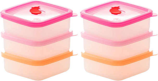 플라이토 실리콘 정사각용기 밥팩 가지 소 3종 세트 레드 + 오렌지 + 핑크, 2세트, 250ml 3p