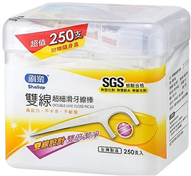 Shallop 刷樂 雙線超細滑牙線棒, 250支, 1盒