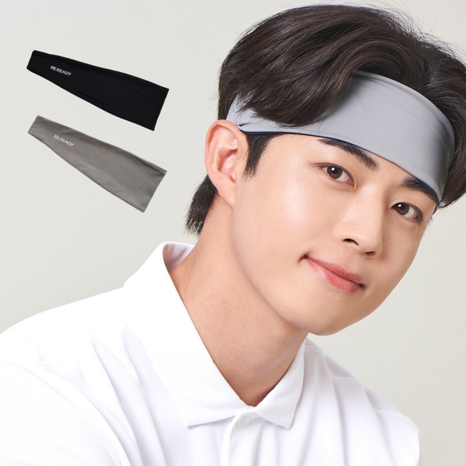 리레디 엑티브 스포츠 헤어밴드 2p, 블랙 + 그레이, 1개