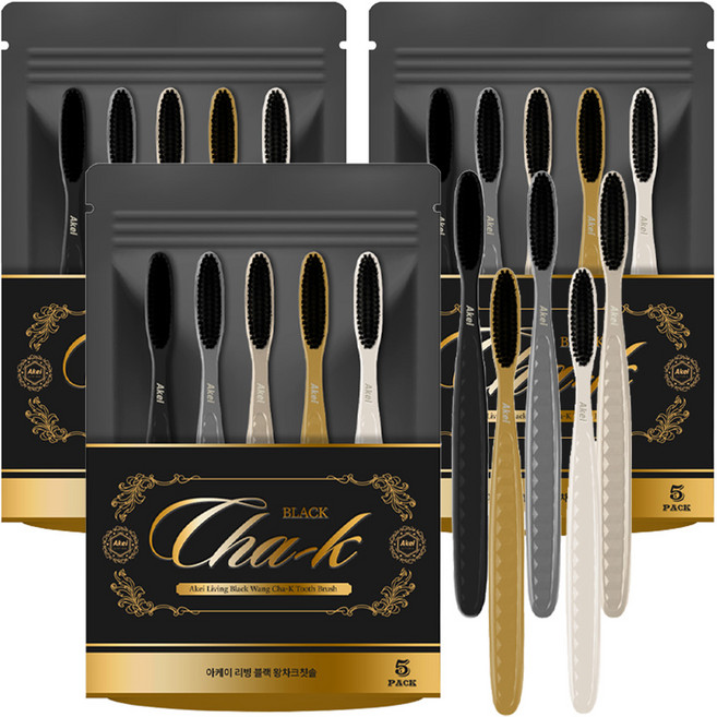 아케이 리빙 블랙 왕차크 칫솔, 5개입, 3개