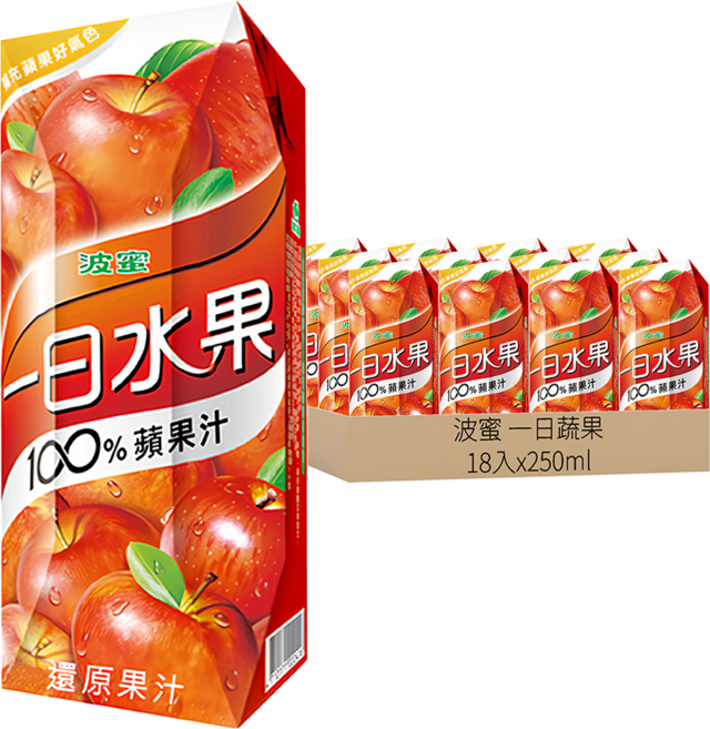 波蜜 一日蔬果 100%蘋果汁, 250ml, 18入