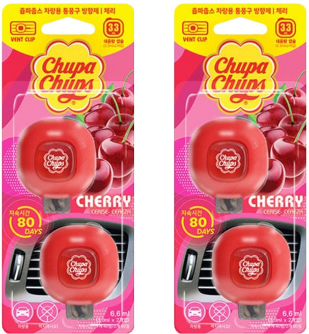 츄파춥스 차량용 벤트형 통풍구 방향제 2p 세트, 2세트, 체리향