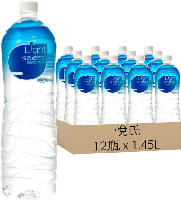 悅氏 Light鹼性水, 1.45L, 12瓶