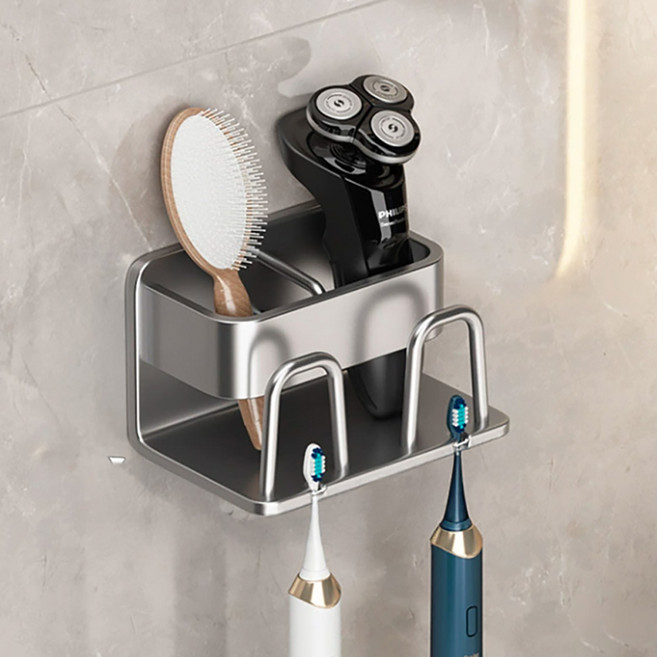 프랑온드 무타공 수납형 칫솔걸이 2인용, 진그레이, 5개