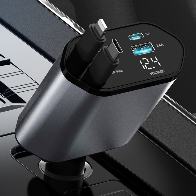 모잇 차량용 릴타입 동시 4구 충전 고속 충전기 (애플+C타입), CPLB-4LCW, 블랙